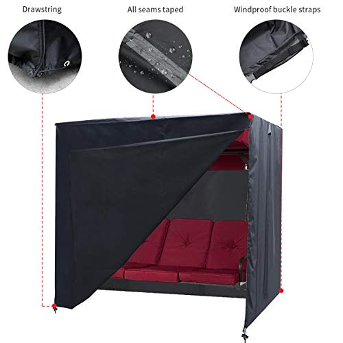 Outdoor Swing Cover 3 Triple Seater Hammock Cover Garden Swing Cover Garden Hammock Glider Chair Cover Patio Furniture Cover UV Resistant Swing Canopy Cover All Weather Protection(87*49*67inch)Black - color: Black, size: 87L x 49W x 67H inch