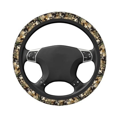 Forest Camo Neoprene Steering Wheel Cover Anti-Slip Elastic Comouflage Tree Hunting Steering Wheel Protective Cover 15in Universal Car Accessories Fit Cars, SUVs, Auto - color: Forest Camo