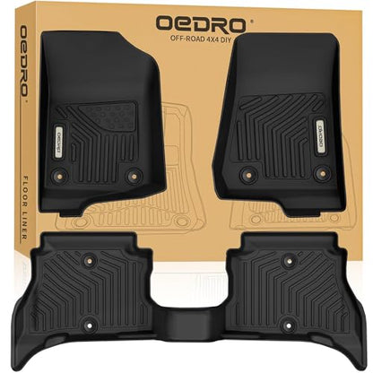 OEDRO Floor Mats Fit for 2021-2026 Jeep Wrangler Unlimited 4XE 4 Door (Not for Gas), Plug-in Hybrid EV-Gas (PHEV), TPE All Weather Car Liners Custom Fit Jeep Wrangler Accessories, 1st and 2nd Row - style: 2021-2026 Wrangler 4XE