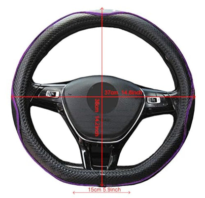 Mayco Bell Flat Bottom Steering Wheel Cover Anti-Slip,Safety,Soft,Breathable,Durable,Full Surround,Comfortable Grip Microfiber Leather (D Shape, Black Purple) - color: Black Purple, size: D Shape