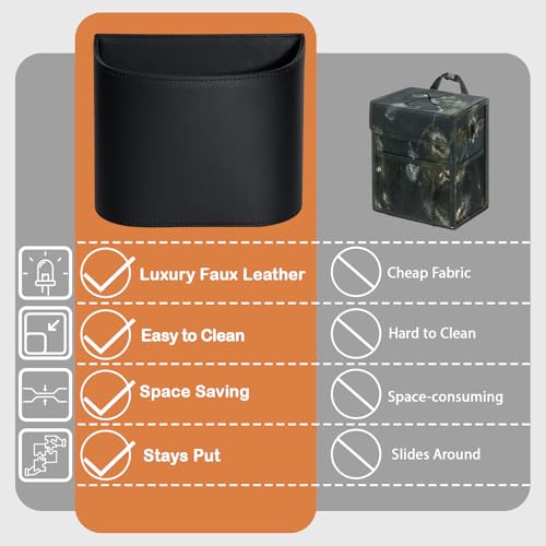 COZILO Leather Car Trash Can – Leakproof & Easy-to-Clean Car Garbage Can for Luxury Cars, SUVs & Trucks | Includes 60 Custom Liners, Secure Hook, Easy Install, Black - color: Black (small)