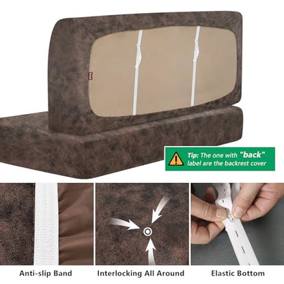 molasofa Leather Like RV Dinette Cushion Covers, RV Booth Seat Cover Stretchable Camper Cushion Couch Covers Washable Slipcovers for RV Camper Car Bench (1 Backrest Cover & 1 Bench Cover, 03Brown) - color: 03brown, size: 1 Bench Cover & 1 Backrest Cover
