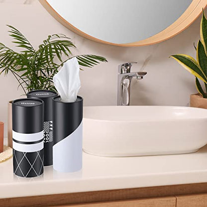Outus 12 Pcs Geometric Car Tissues Cylinder Holder with 3 Ply Facial Tissue Bulk Black White Round Tissue Holder Travel Tissues Boxes Container for Car Cup Wedding Birthday Party - style: Geometric