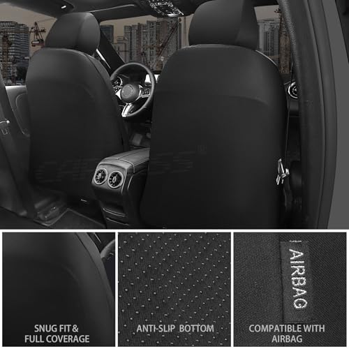 CAR PASS Neoprene Waterproof Seat Covers Full Sets, Wetsuit Car Seat Covers 5 Seats Universal Fit Vans, Truck, SUV, 3D Tyre Embossed Seat Covers Anti Slip with Armrests, Aibag Compatible(Black Gray) - color: Charcoal Neoprene Full sets, size: Full sets
