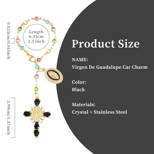 Virgen De Guadalupe Car Charm - Steering Wheel Accessory & Rearview Mirror Hanging, Cross Pendant Automotive Protection Decor - color: Gold-black