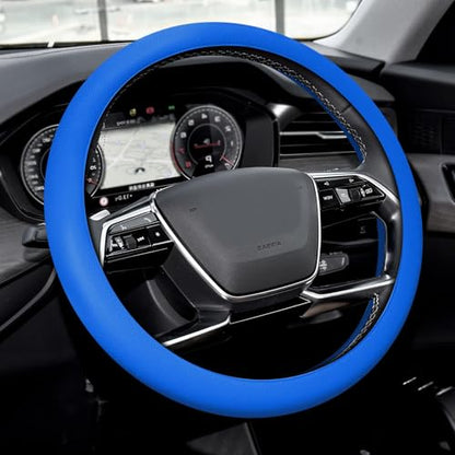 Car Steering Wheel Cover, Silicone Car Steering Wheel Protective Cover, 33-40 CM Anti-Slip Soft Comfortable Steering Wheel Cover for Women Men, Universal Accessories Fit Cars Trucks SUVs (Dark Blue) - color: Dark Blue