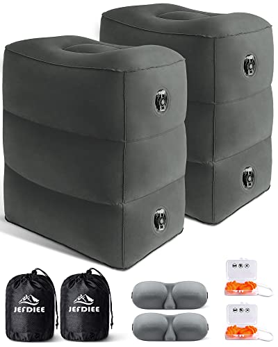 Inflatable Travel Foot Rest Pillow, Kids Airplane Bed, Adjustable 3 Layers Height Leg Rest Pillow, Adults Travel Essentials Great for Airplane, Office, Home, Trains, Cars (2 Pack-Dark Grey) - color: Dark Grey, size: 2 Pack (Regular_Premium)