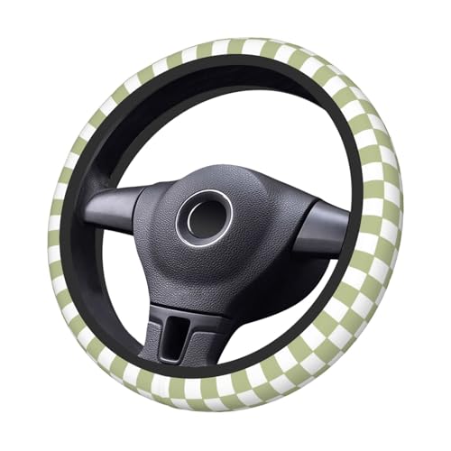 Green White Checkered Car Steering Wheel Cover - color: Green White Checkered Buffalo Plaid