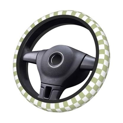 Green White Checkered Car Steering Wheel Cover - color: Green White Checkered Buffalo Plaid