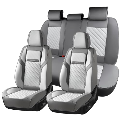 Coverado Car Seat Covers Full Set 5 pieces, Luxury Nappa Leather Seat Covers Universal Fit Waterproof Non-Slip Breathable Front & Back Automotive Seat Protectors for Cars, SUVs, Trucks - color: BlackWhite-0, size: FullSet