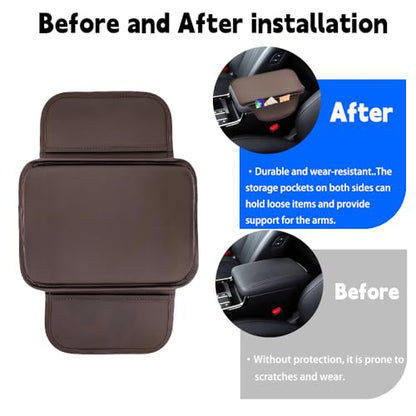 Car Armrest Box Mat, Car Center Console Cover, Arm Rest Cover for Car, Car Console Covers, Wear-Resistant and Durable, Soft and Comfortable, Suitable for Most Cars (Brown) - color: Brown