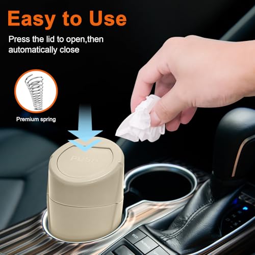 Car Trash Can, 2 Packs Mini Car Trash Bin with Lid, Leakproof Cup Holder Car Garbage Can with 60 Trash Bags, Vehicle Front Back Seat Organizers and Storage for Car, Home, Office, Beige - color: Beige