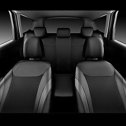 CAR PASS Premium Carbon Fiber Leather Car Seat Covers Full Set,Airbag Compatible,5mm Composite Sponge Inside,Sporty Universal Fit for SUV,Van,Sedan,Truck (Full Set,Black) - color: Black