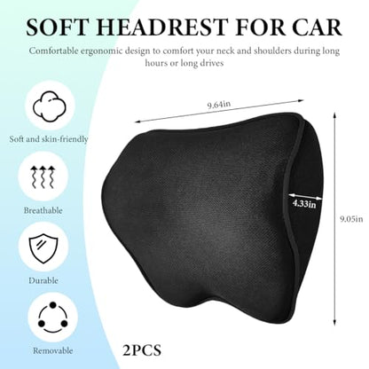 2PCS Car Neck Pillow, Soft Memory Foam Car Seat Neck Support Pillow with Adjustable Strap, Ergonomic Design Removable Headrest Cushion for Neck Pain Fatigue Relief (Black) - color: Black