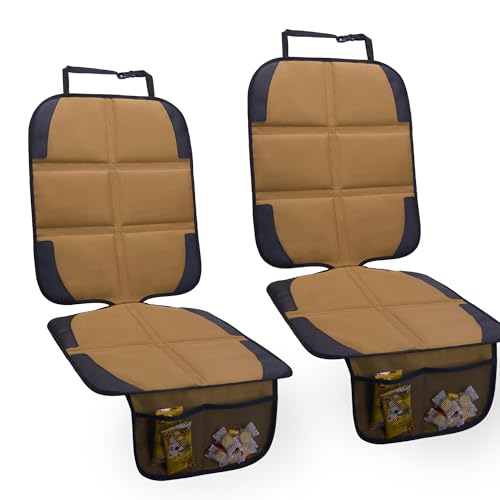 Car Seat Protector for Child Car Seat, 2 Pack Baby Car Seat Covers with Mesh Pockets & Non-Slip Backing 600D Durable Seat Protector - color: Tan, size: Standard