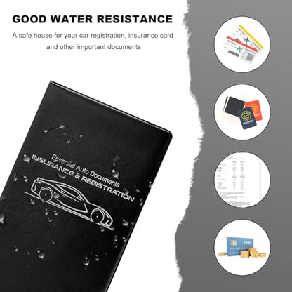 Car Registration and Insurance Holder, 9.6"x5.2" Auto Glove Box Card Organizer with Sticky Closure, Waterproof Vehicle Document Organizer Glove Box Wallet Case for Women Men (Small Car, Black)