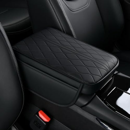 New Universal Car Center Console Cover with Side Pockets - Leather Armrest Cover, Waterproof Armrest Box Mat, Arm Rest Covering Car Interior Accessories Arm Rest Cushion for SUV/Truck/Vehicle (Black) - color: Black