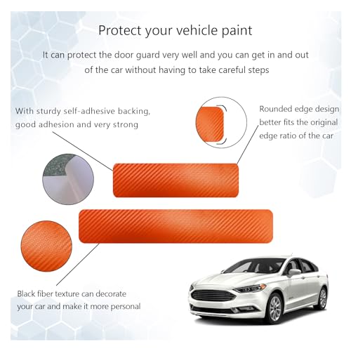 4 PCS Car Door Sill Protector, 3D Carbon Fiber Auto Door Entry Edge Guard Protection Trim, Anti-Scratch Threshold Cover Strips, Sill Protection Sticker for Car SUV Truck (Orange)