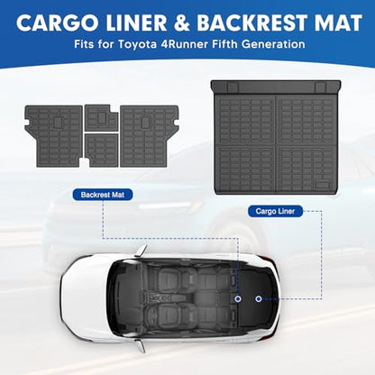 Mixsuper Cargo Liner for Toyota 4Runner 2010-2024 5 Seater (No 3rd Seat or No Sliding Cargo Deck), All Weather Cargo Mat Backrest Mat TPE Back Seat Cover Protector for 4Runner Accessories - size: 10-24 |4Runner| Cargo & Backrest Mat