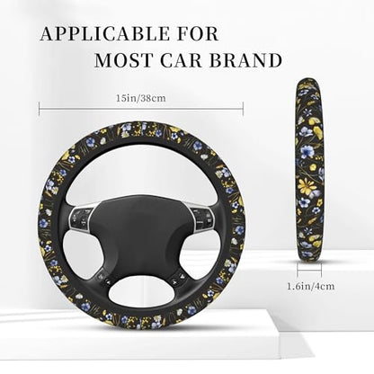 Wildflowers Butterfliese Steering Wheel Cover for Women, Universal 15 inch Breathable Anti Slip Steering Wheel Covers for Cars, Auto, SUVs