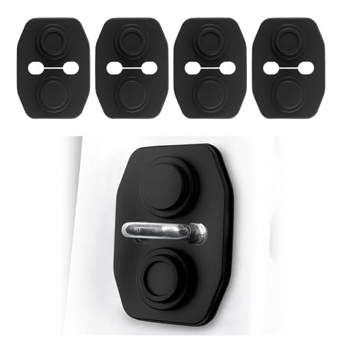 4PCS Universal Silicone Car Door Latch Covers,New Silicone Door Latch Protective Cover with 3 Layers of Shock Absorption for Protection & Noise Reduction,Soft Car Doors Strike Protector - color: Black