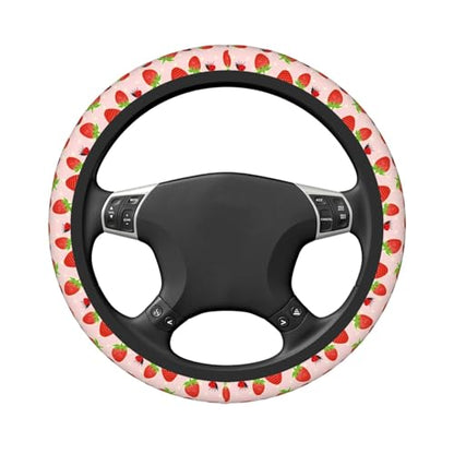 Strawberry Ladybugs Elastic Steering Wheel Cover Non-Slip Breathable Steering Wheel Protector Fit Auto, SUVs, Truck - color: Strawberry Ladybugs