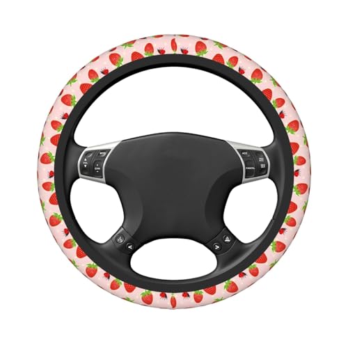 Strawberry Ladybugs Elastic Steering Wheel Cover Non-Slip Breathable Steering Wheel Protector Fit Auto, SUVs, Truck - color: Strawberry Ladybugs