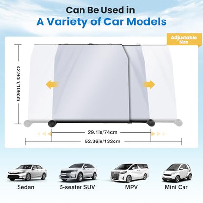 2026 Auto Retractable Car Windshield Sun Shade - Adjustable Front Window Sunshade for UV & Heat Protection - Ideal for Camping Outdoor & Daily Parking (Not Fit Dashboard Bulge)