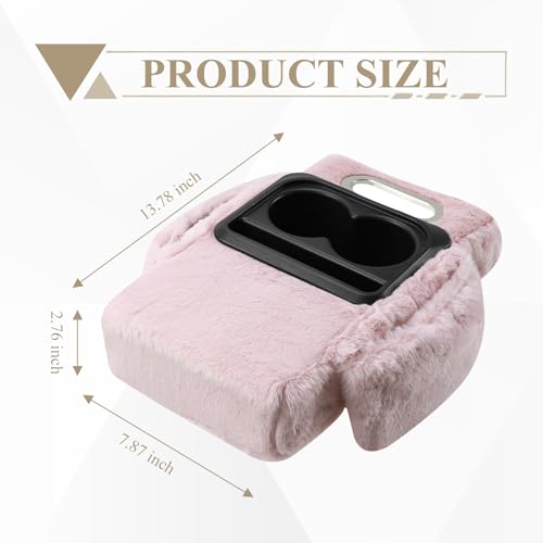 wuyaoyao Car Center Console Armrest Pillow, 13.78"×7.87"×2.76" Soft Plush Arm Rest Cover for Cars, 5-in-1 Warm Fluffy Auto Armrest Cushion Pad w/Pocket, Tissue Box, Cup Holder (Pink) - color: Pink
