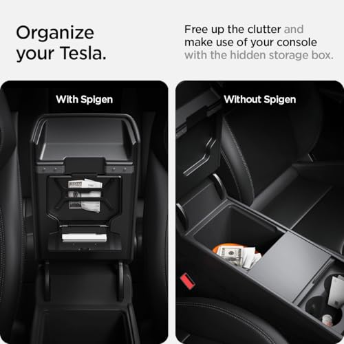 Spigen One-Tap Hidden Storage Box for Tesla Model Y Juniper (Standard, Premium & Performance 2026/2025) and Model 3 Highland (Standard, Premium & Performance 2026/25/24) - size: Hidden Storage Box