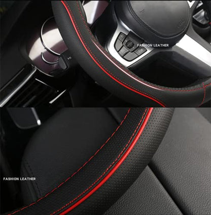 D Shape Car Steering Wheel Cover, Universal 15 inch Stitching Color Anti-Slip Steering Wheel Protector, Red and Black Style (Red and Black D Shape) - color: red sports D shape 02