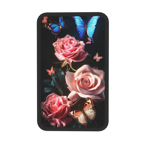 Universal Car Center Console Cushion Pad, Blue Butterfly Pink Rose Soft Waterproof Car Center Console Cover Auto Armrest Seat Box Cover Protector for Most Vehicle SUV Truck Car - color: Blue Butterfly Pink Rose