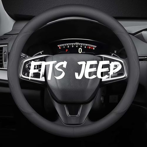 Leather Car Steering Wheel Cover, Breathable Laser-Perforated, Pure Black Double Lines, Rich Texture, 14.5-15 Inch for Jeep - color: Pure black dual lines, size: For Jeep