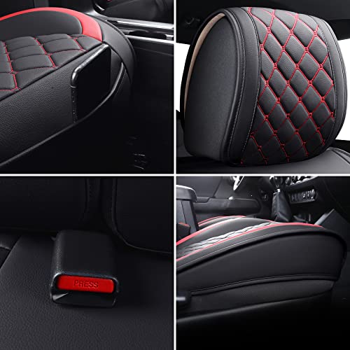 Tomatoman Tacoma Seat Covers Customized for 2005-2025 2026 Sport Extended SR V6 Pickup Edition, Waterproof Faux Leather Cushions(Full Set, Black-Red) - color: Full Set/Black-Red