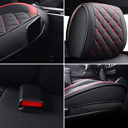 Tomatoman Tacoma Seat Covers Customized for 2005-2025 2026 Sport Extended SR V6 Pickup Edition, Waterproof Faux Leather Cushions(Full Set, Black-Red) - color: Full Set/Black-Red