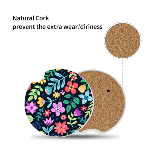 Cute Flowers Ceramic Cup Holders - Pack of 2, Keep Cup Holders Clean and Dry, Drink Cup Car Holder Coasters with A Finger Notch - color: Red Flowers 2