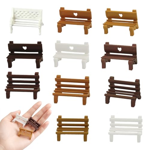 11Pcs 1:12 Scale Dollhouse Park Bench Furniture Set, Mini Park Scene Decor Ornaments for Adult Hobbyist & Micro Scene Collection (11Chairs) - color: 11 Bench Set