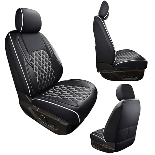 Huidasource F150 Leather Seat Covers Custom Fit for 2015-2025 F150 SuperCrew & 2017-2025 F250 F350 F450 Super Duty Crew Cab XL XLT Lariat King Ranch Platinum(Front Pair/Black&White) - color: Black & White, size: Front Pair Cover