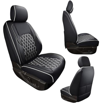 Huidasource F150 Leather Seat Covers Custom Fit for 2015-2025 F150 SuperCrew & 2017-2025 F250 F350 F450 Super Duty Crew Cab XL XLT Lariat King Ranch Platinum(Front Pair/Black&White) - color: Black & White, size: Front Pair Cover