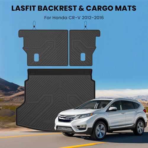 LASFIT Cargo Mat with Backrest Mat for Honda CRV 2012-2016, Custom Fit Trunk Mat, Waterproof All Weather, Kid & Pet Friendly, Easy Clean for Family Use, Black - style: 2）For Honda CR-V | 2012-2016 | Cargo Mat with Backrest Mat