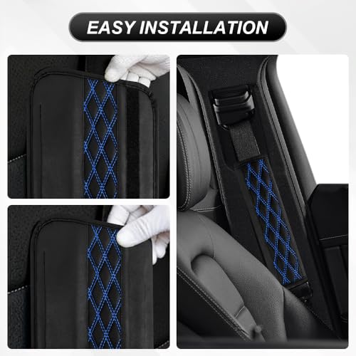 2PCS Car Seat Belt Cover Pads, Leather Seatbelt Covers for Cars, Breathable Leather Shoulder Pads Protect Your Neck, Automotive Interior Seat Strap Protecter Cushion for Most Autos (Blue) - color: Blue