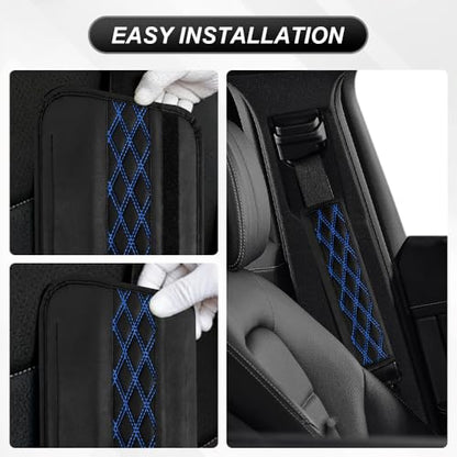 2PCS Car Seat Belt Cover Pads, Leather Seatbelt Covers for Cars, Breathable Leather Shoulder Pads Protect Your Neck, Automotive Interior Seat Strap Protecter Cushion for Most Autos (Blue) - color: Blue