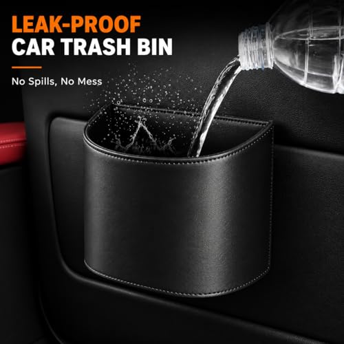 COZILO Leather Car Trash Can – Leakproof & Easy-to-Clean Car Garbage Can for Luxury Cars, SUVs & Trucks | Includes 60 Custom Liners, Secure Hook, Easy Install, Black - color: Black (small)