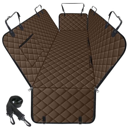 Waterproof Dog Car Seat Cover for Back Seat - Durable, Scratch Proof Pet Hammock with Nonslip Design & Storage Pockets, Fits Cars, SUVs, Trucks - L, Coffee/Black