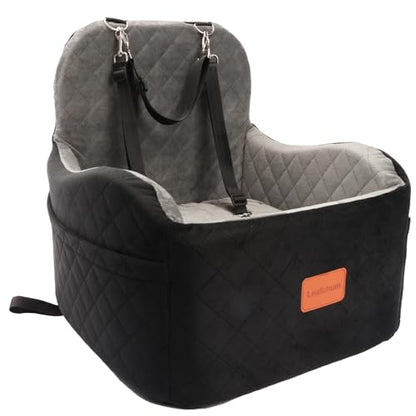 Lealchum Dog Booster Car Seat for Small/Medium Dogs,6in Memory Foam Elevated Cushion,Fully Detachable and Washable,2 Clip-On Safety Leashes,Anti-Slip Base(Black/Grey,Medium) - color: Black/Grey