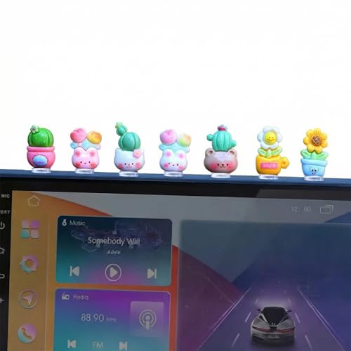 Little Flower Car Interior Accessories Dashboard Decorations, Set of 7, Fairy Garden Landscape Style, Rearview Mirror Ornament for Women (Colorful Plants) - color: Colorful Plants