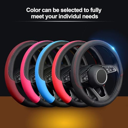 LABBYWAY Steering Wheel Cover, Universal Fit 15 Inch Microfiber Leather Car Wheel Protector, Anti-Slip, Blue - color: black&blue