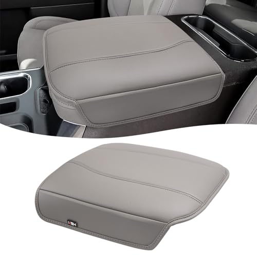 KBH Center Console Armrest Cover for Chevy Silverado & GMC Sierra 2019-2026, Tahoe & Suburban & Yukon 2021-2026, Bucket Seat Console, Leather Arm Rest Cover for Car, Gideon Gray - color: Gideon Grey, size: Bucket Seat, Silverado/Sierra 2019-2026 etc.
