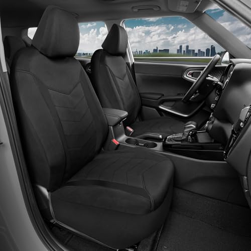 Motor Trend SpillGuard 2 Black Seat Covers for Cars & Seat Covers for Trucks - Neoprene Lining Waterproof Car Seat Covers Front Seats Only - SUV Seat Covers Protector - Forros para Asientos de Carro