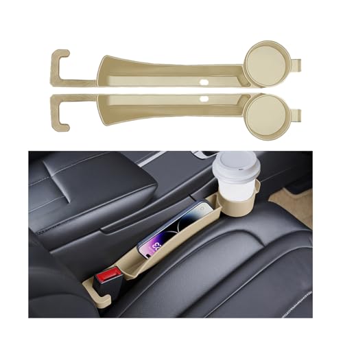 2PCS Car Seat Gap Filler, Soft Carbon Fiber Vehicle Between Seat and Console Organizer with Cup Holder, Prevent Falling Automotive Interior Chair Gap Plug, Universal Fit (Beige) - color: Beige